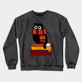 cat with red scarf on book stack Crewneck Sweatshirt